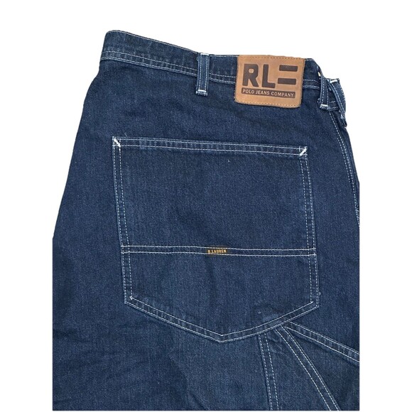 VINTAGE Y2K POLO JEANS COMPANY BAGGY DENIM CARPENTER SHORTS 38 GRUNGE SKATER - Picture 2 of 7